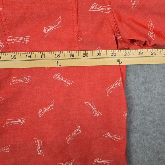 Budweiser Shirt Mens Size 2XL Red Short Sleeve Button Down Logo Pattern - Picture 15 of 16